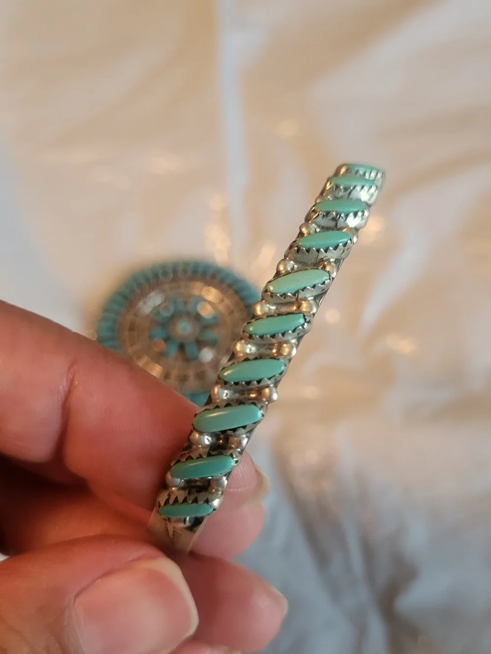 Turquoise Stone Silver-Tone Cuff & Broch Set - Picture 2 of 4